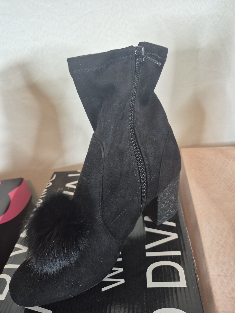 Wild Diava Women’s Black Suede Pom-Pom Ankle Boots